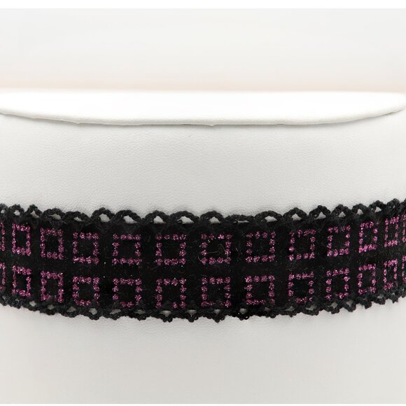 Black Purple Tone Choker Adjustable Length Fancy Texture Wide chokers (#79) - Picture 3 of 8